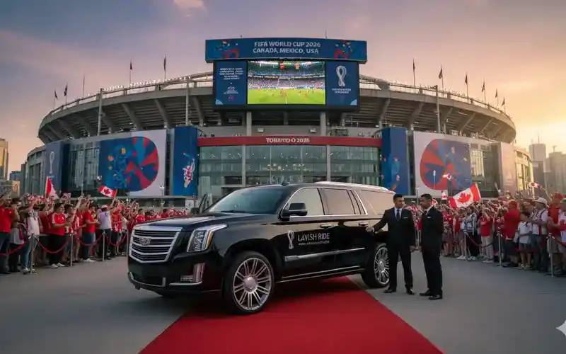 AI Image: Black Cadillac Escalade with the Chauffeur infront of Toronto Stadium